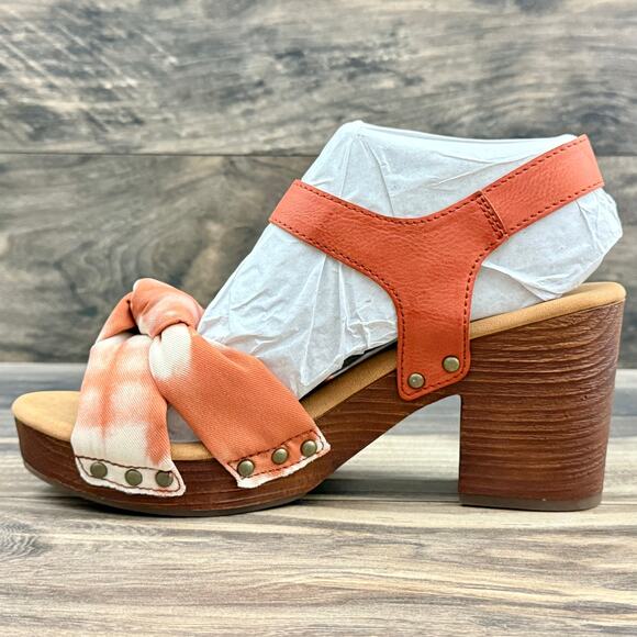 NIB Korks Kork Ease Natalia 9M Knot Clog Sandal Red Cayenne PU Tie Dye Combo - Picture 5 of 10